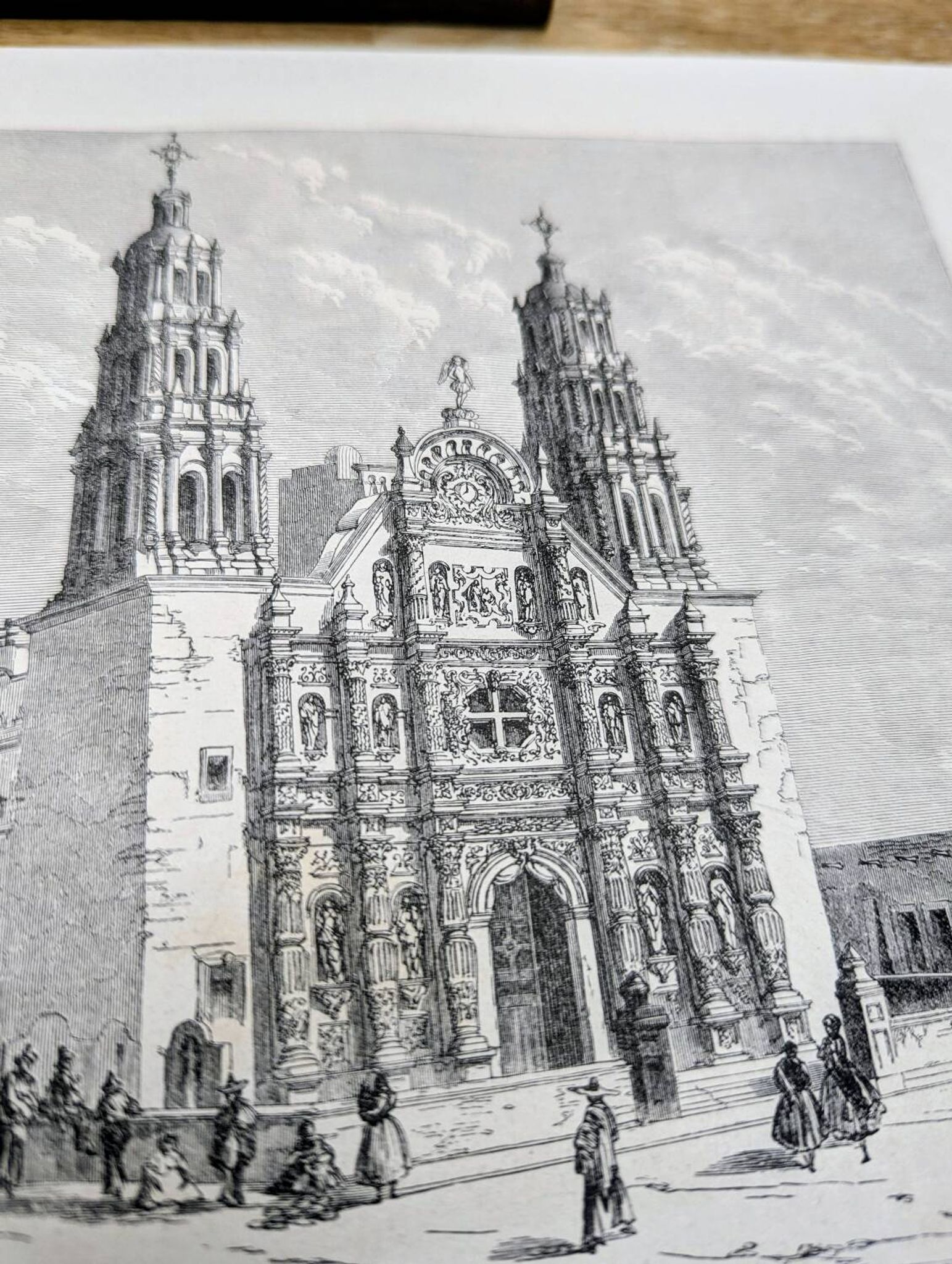 Cathedral of Chihuahua, Mexico. Printed illustration from 1861.