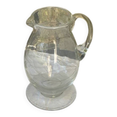 Glass water or wine carafe with old engraved clovers.