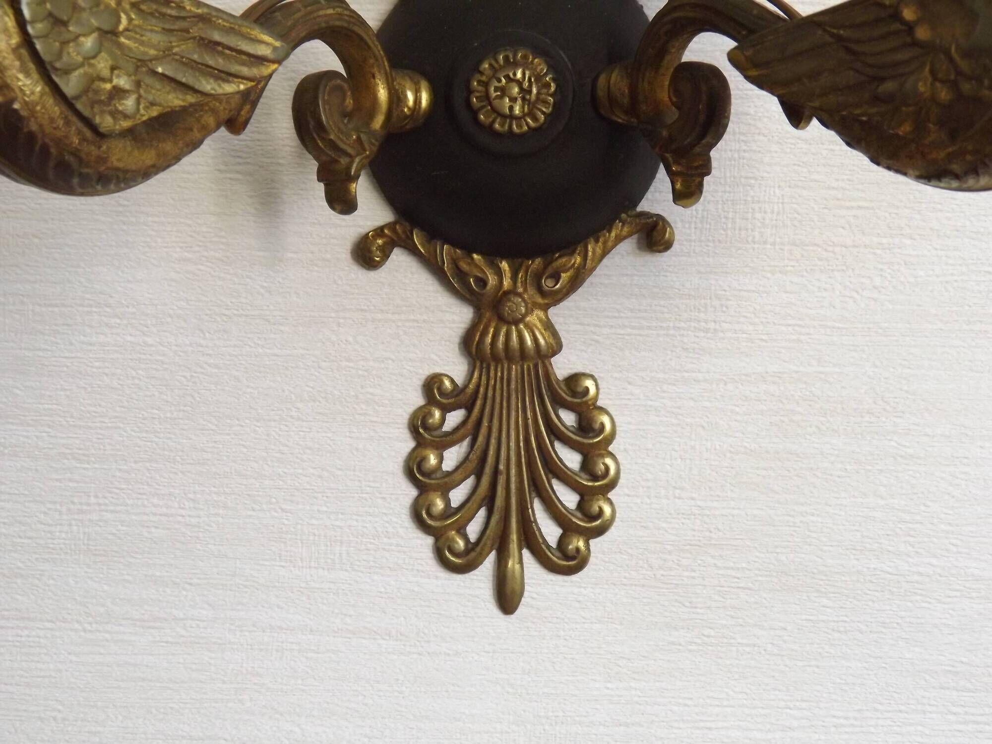 Pair Of Lucien Gau Style Double Swan Wall Lights With Opaque Glass Shades