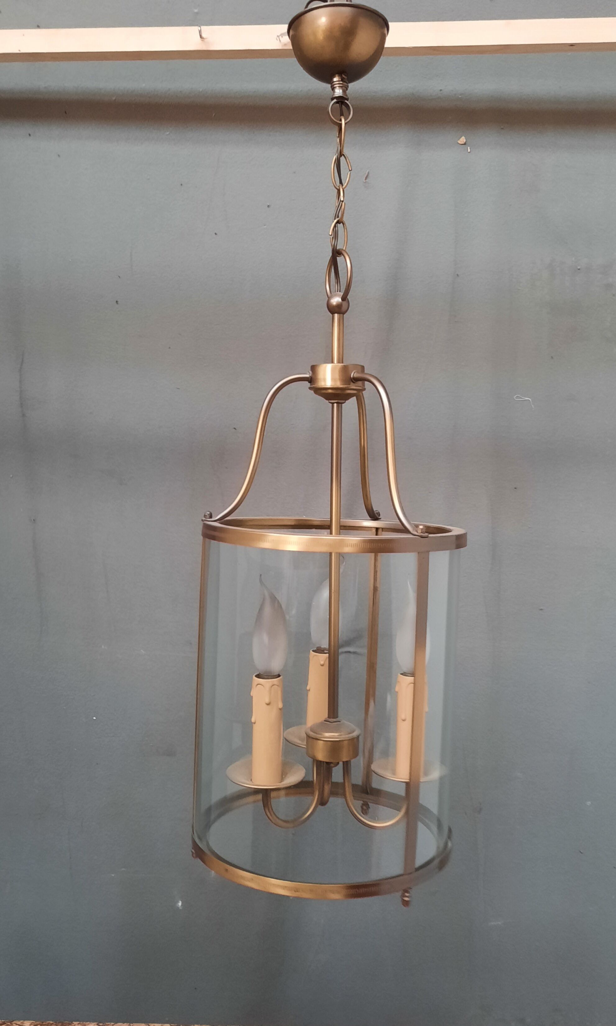 Lanterne cylindrique en laiton et verre