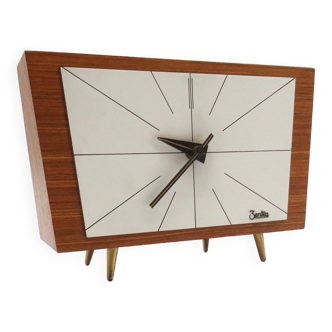 Rare mid century minimalist teak desk clock by zentra