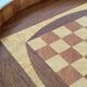 Round checkered tray in marquetry wood, vintage design from the 60s