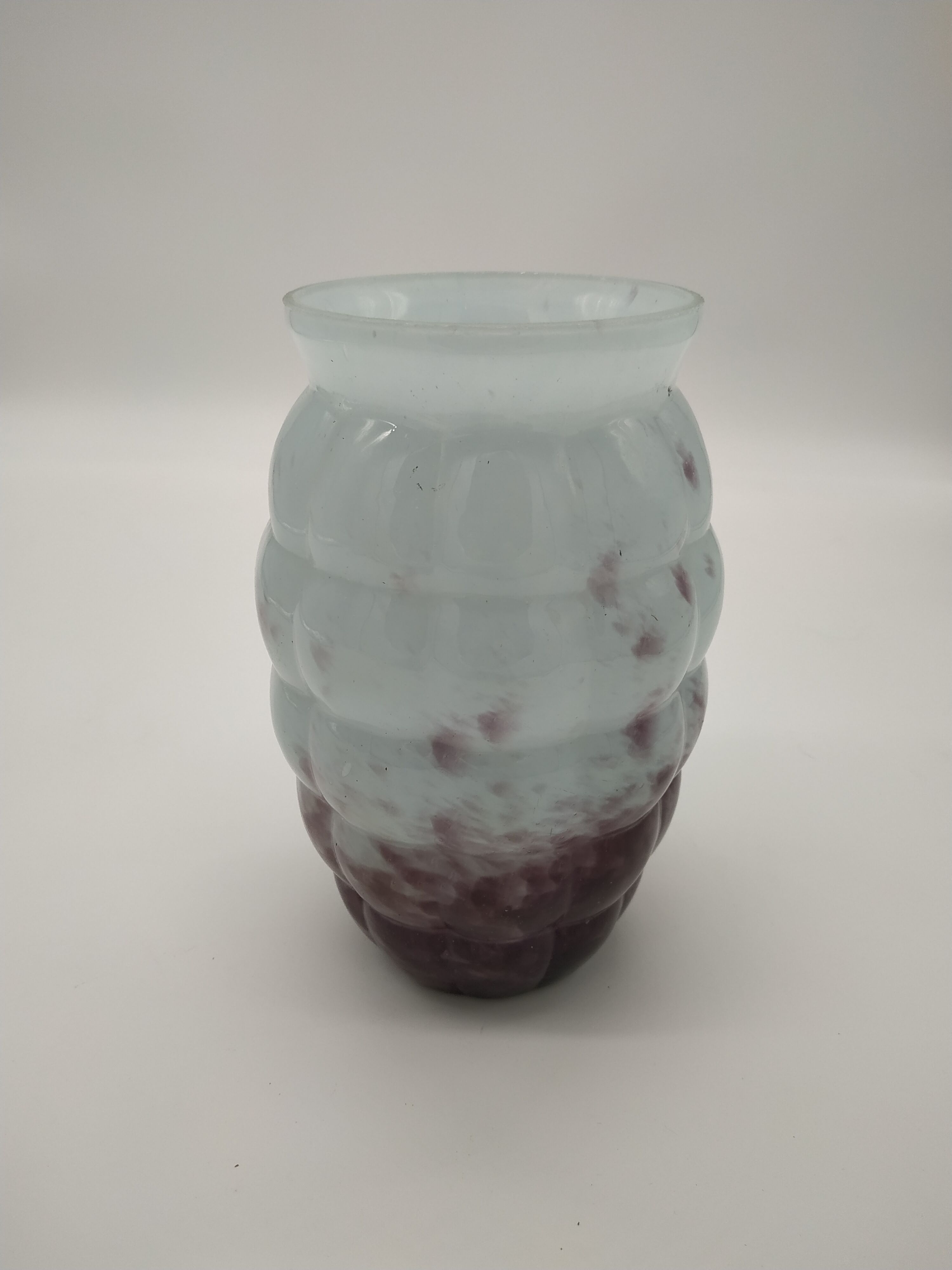 Vase en verre art déco cyan et prune