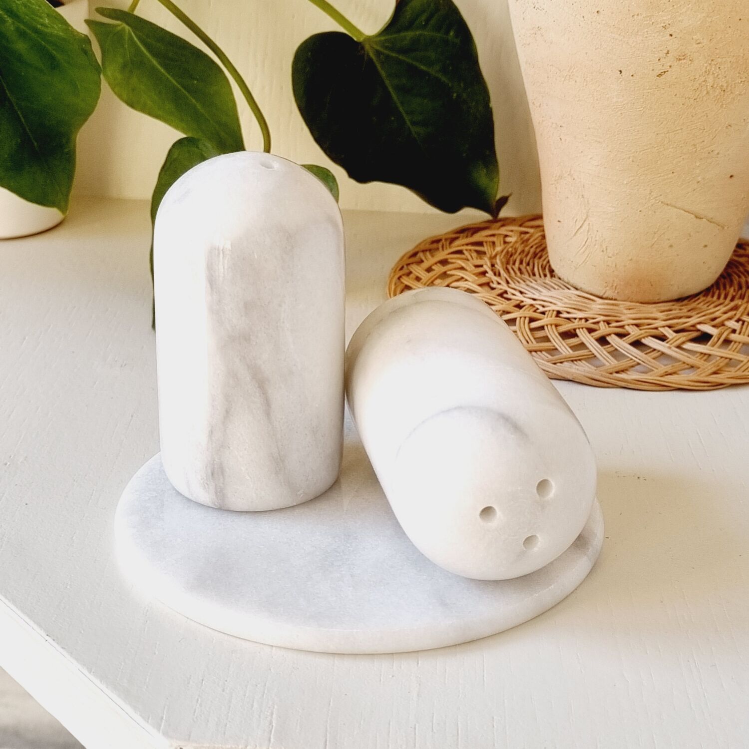 Salt and pepper on marble base