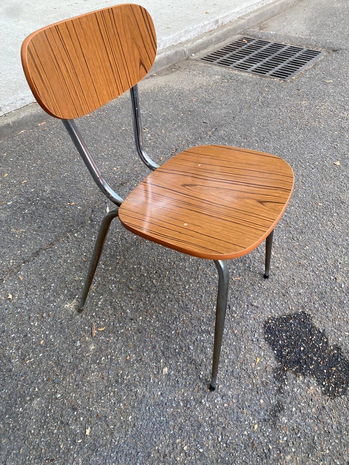 Vintage Chair 60s/70s Formica Wood Pattern & Chrome Legs