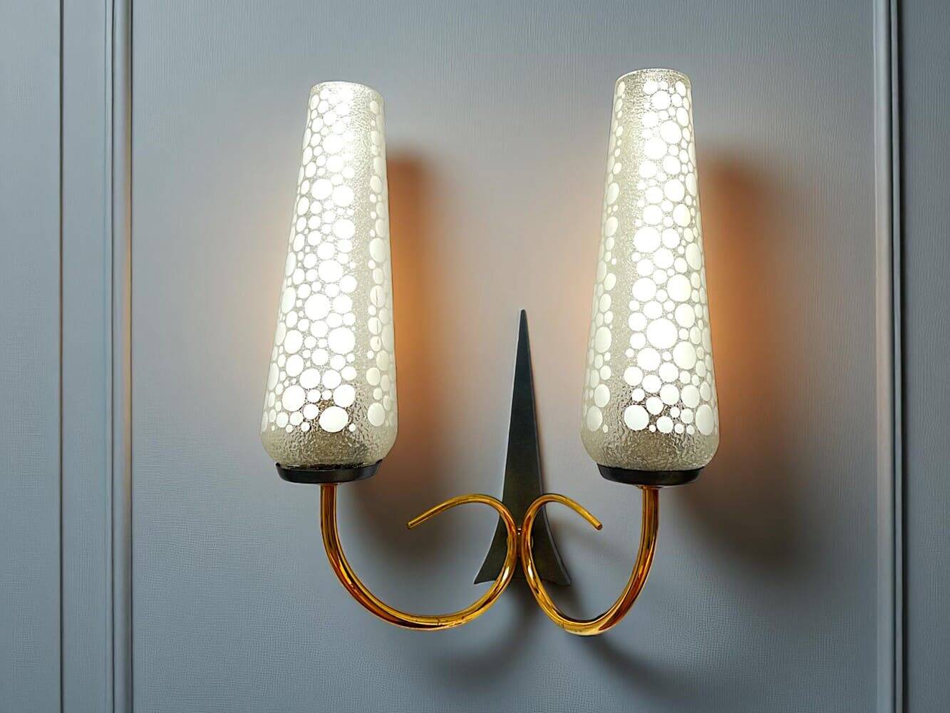 Pair of Mid Century Modern double wall sconce lights