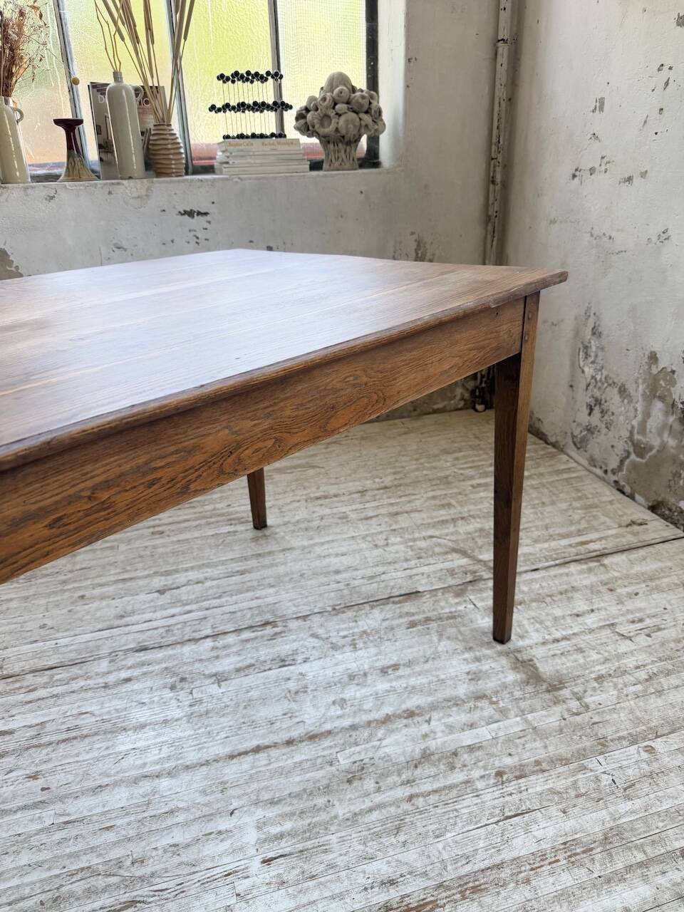 Table de ferme chêne pieds fuseaux 1950