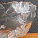 Vintage Frosted Glass Footed Bowl – Relief Decor of Pink Flowers