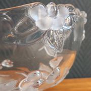 Vintage Frosted Glass Footed Bowl – Relief Decor of Pink Flowers