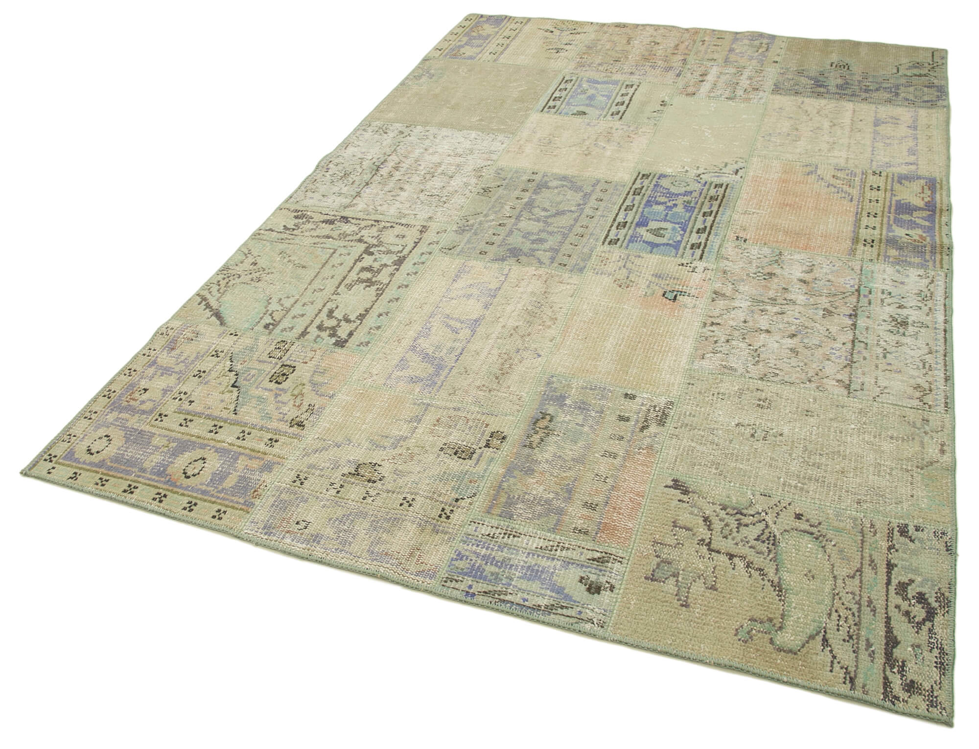 Handwoven oriental overdyed 169 cm x 245 cm beige patchwork rug