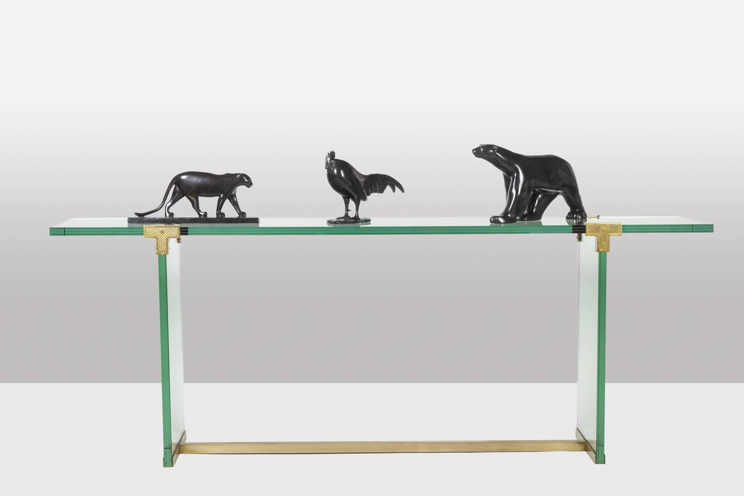 Peter Ghyczy. Glass and gilded brass console. 1970s.