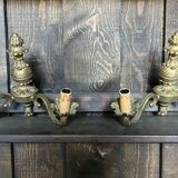 Pair of vintage golden bronze 2-light wall lights