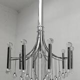 Mid-Century Modern Italian Chrome and Glass Chandelier, 1970