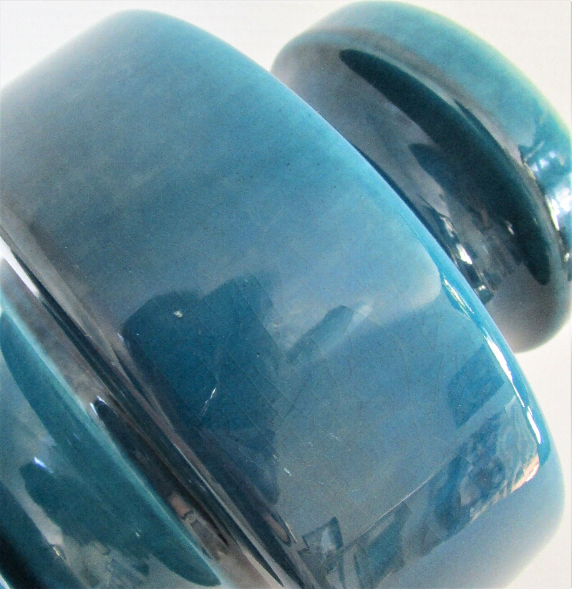 Vase céramique craquelée bleu canard 1970