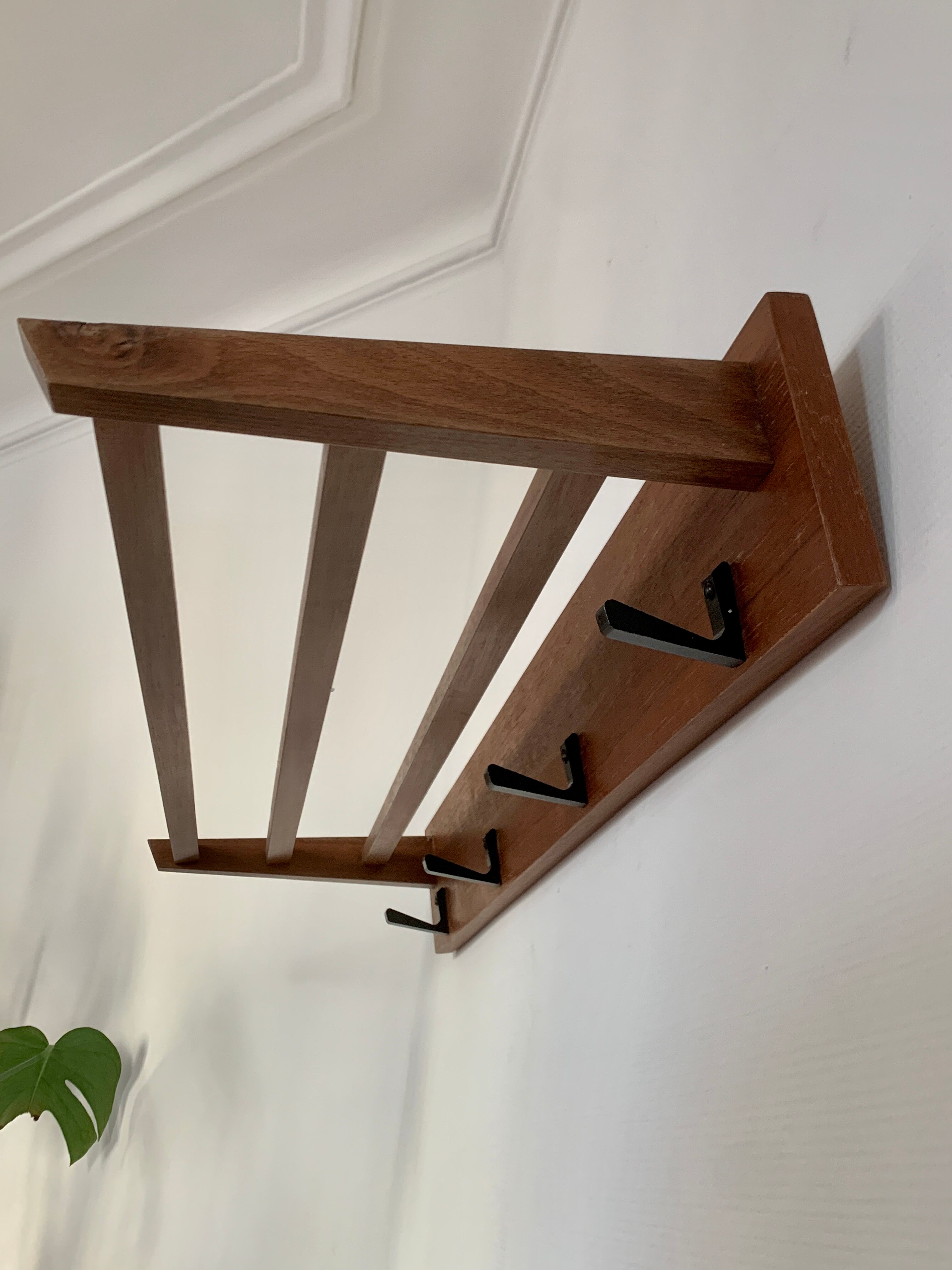 Vintage Scandinavian teak wall coat rack 1960's
