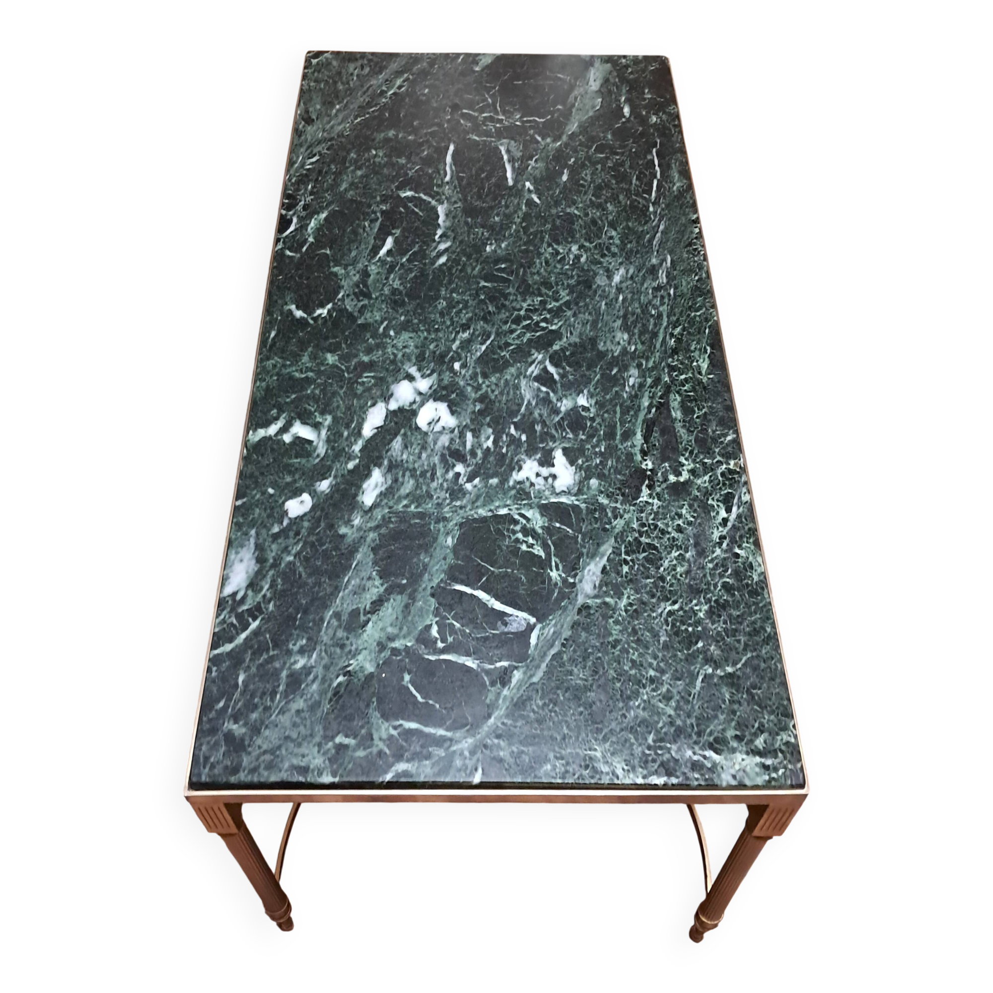 Coffee table in brass and veined green marble from the 1960s.