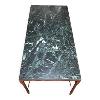 Coffee table in brass and veined green marble from the 1960s.