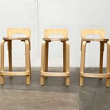 Mid-Century Modern High Stools K65 by Alvar Aalto for Artek, Finland, 2017, Set of 3