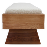 Brutalist Style Bench with Solid Oak Pyramid Bases and Ivory Bouclé Upholstery