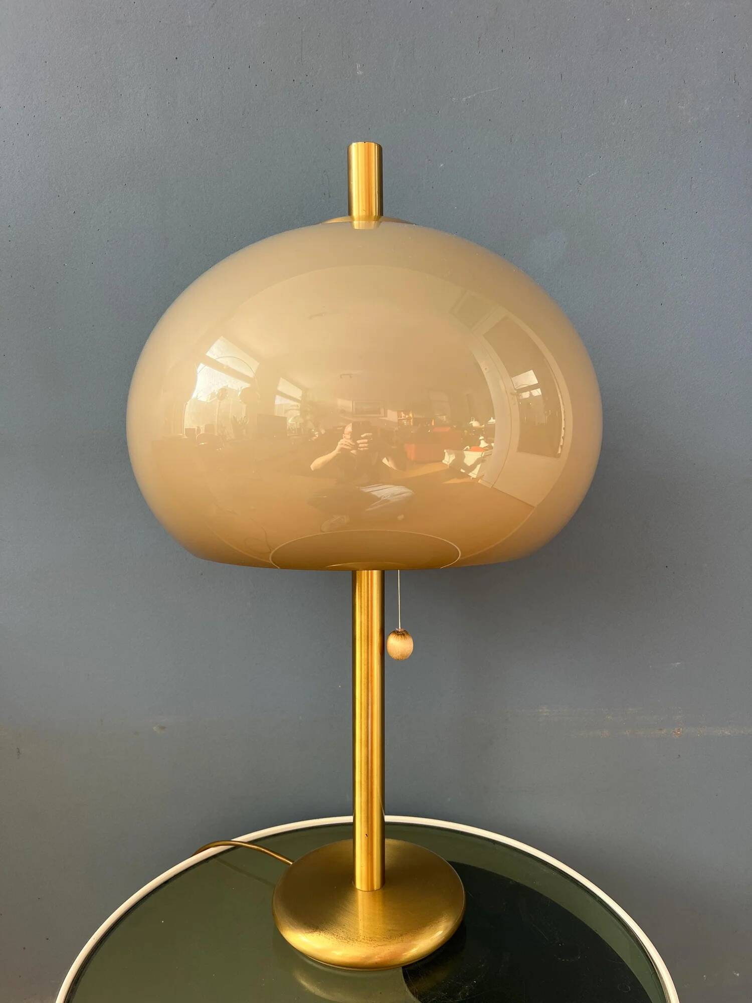 Large vintage brass mushroom space age table lamp