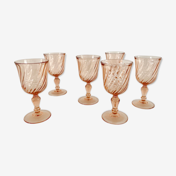 Set de 6 verres à vin fumé rose vintage année 70