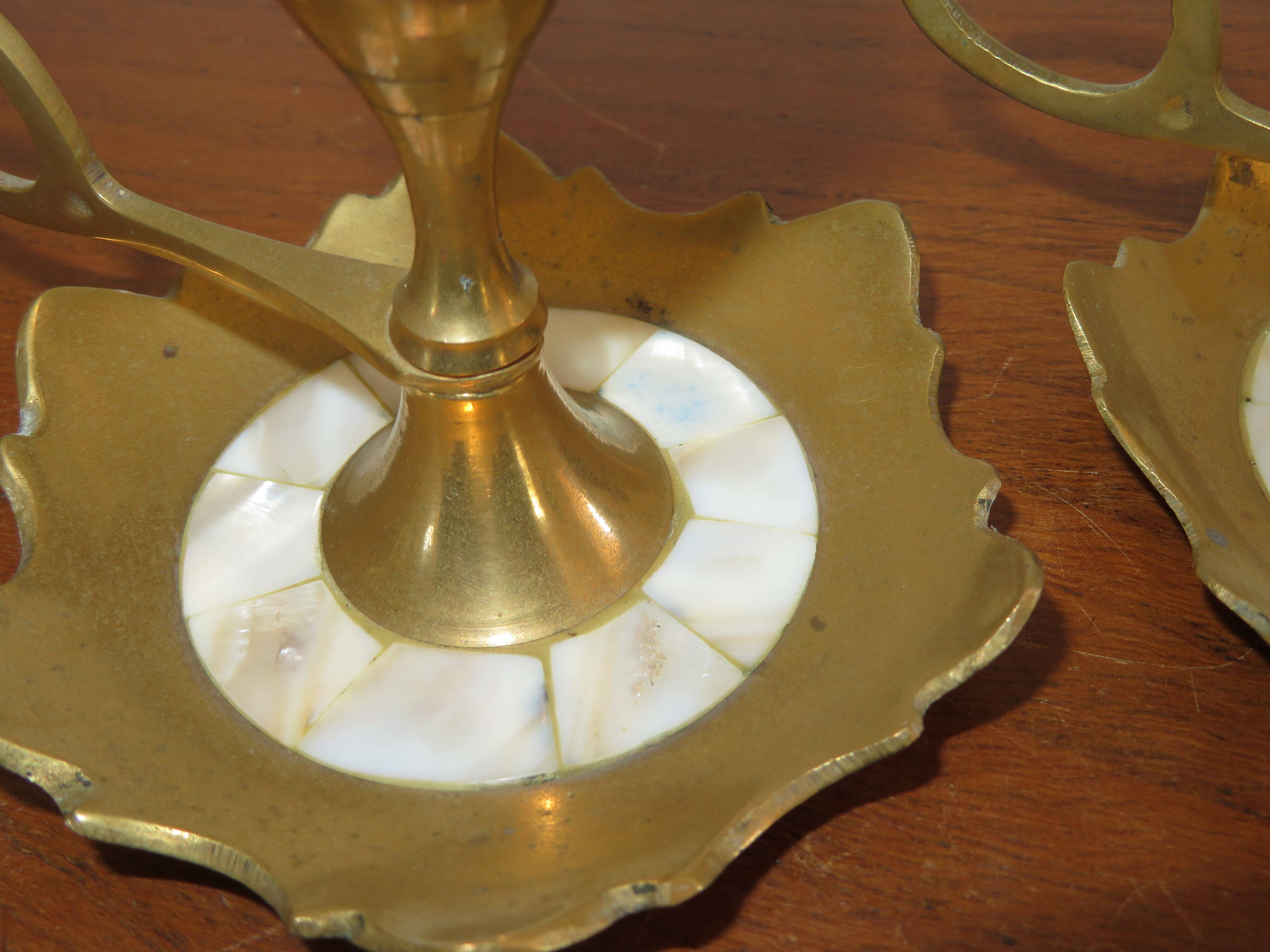Bougeoirs vintage nacre et laiton