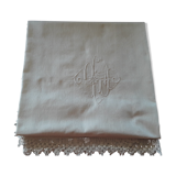Old quilt cover Monogram white cotton damask fabrics