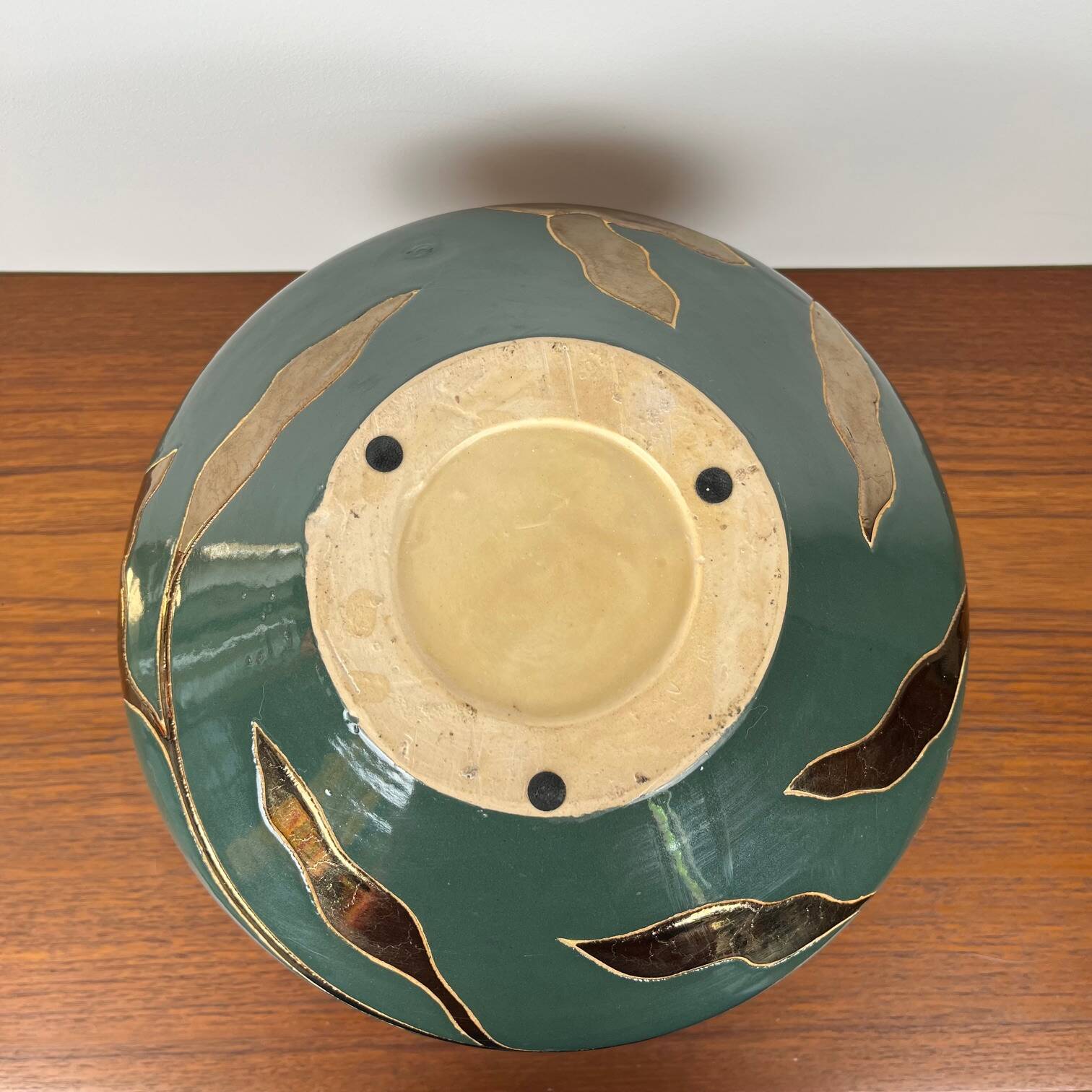 Vintage green & gold glazed ceramic vase