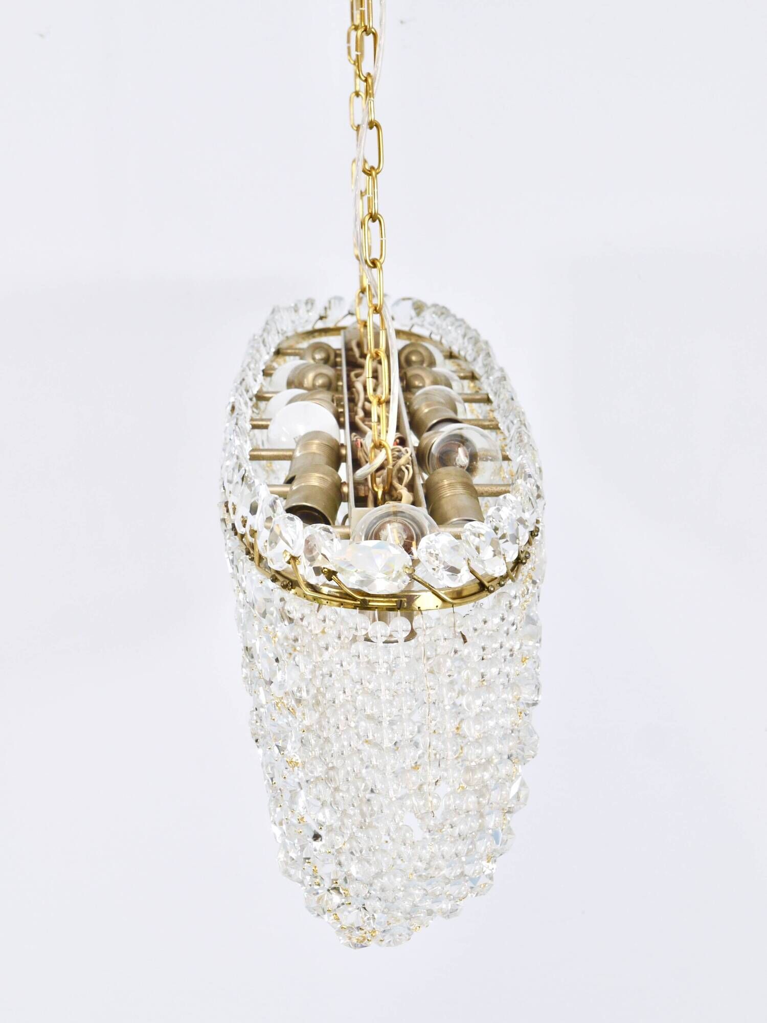 J.T. Kalmar Josef Frank 58" Zeppelin Crystal and Brass Chandelier, Vienna, 1950s