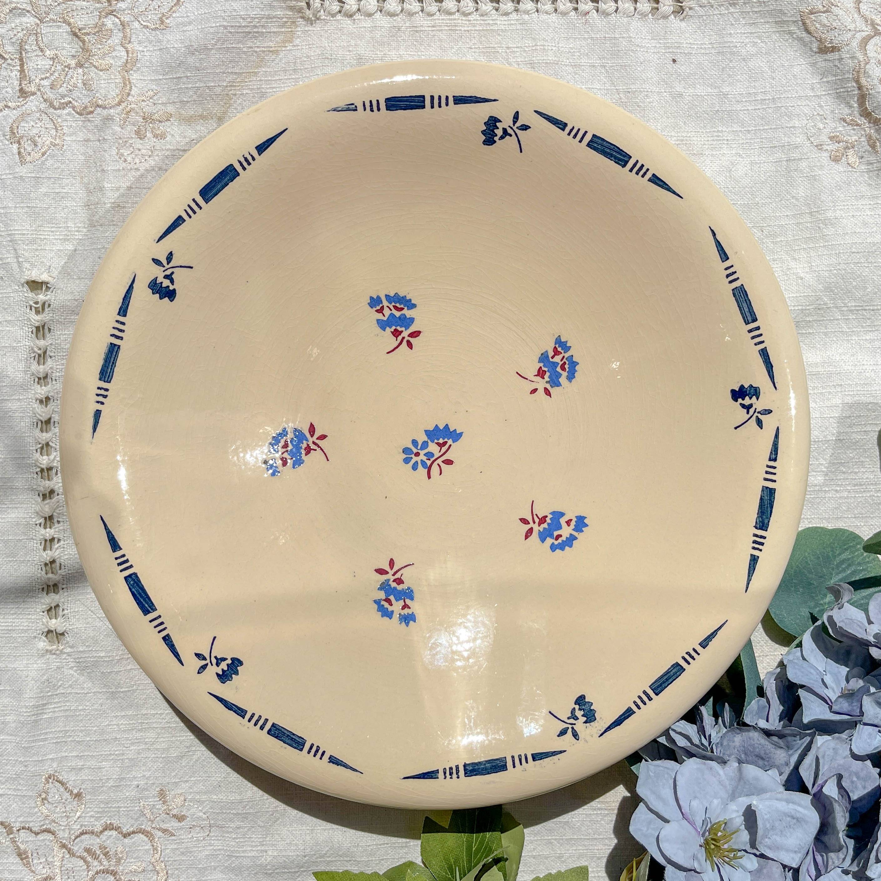 Vintage K&G Luneville "Flore" porcelain deep dish, 1950s, small blue flowers