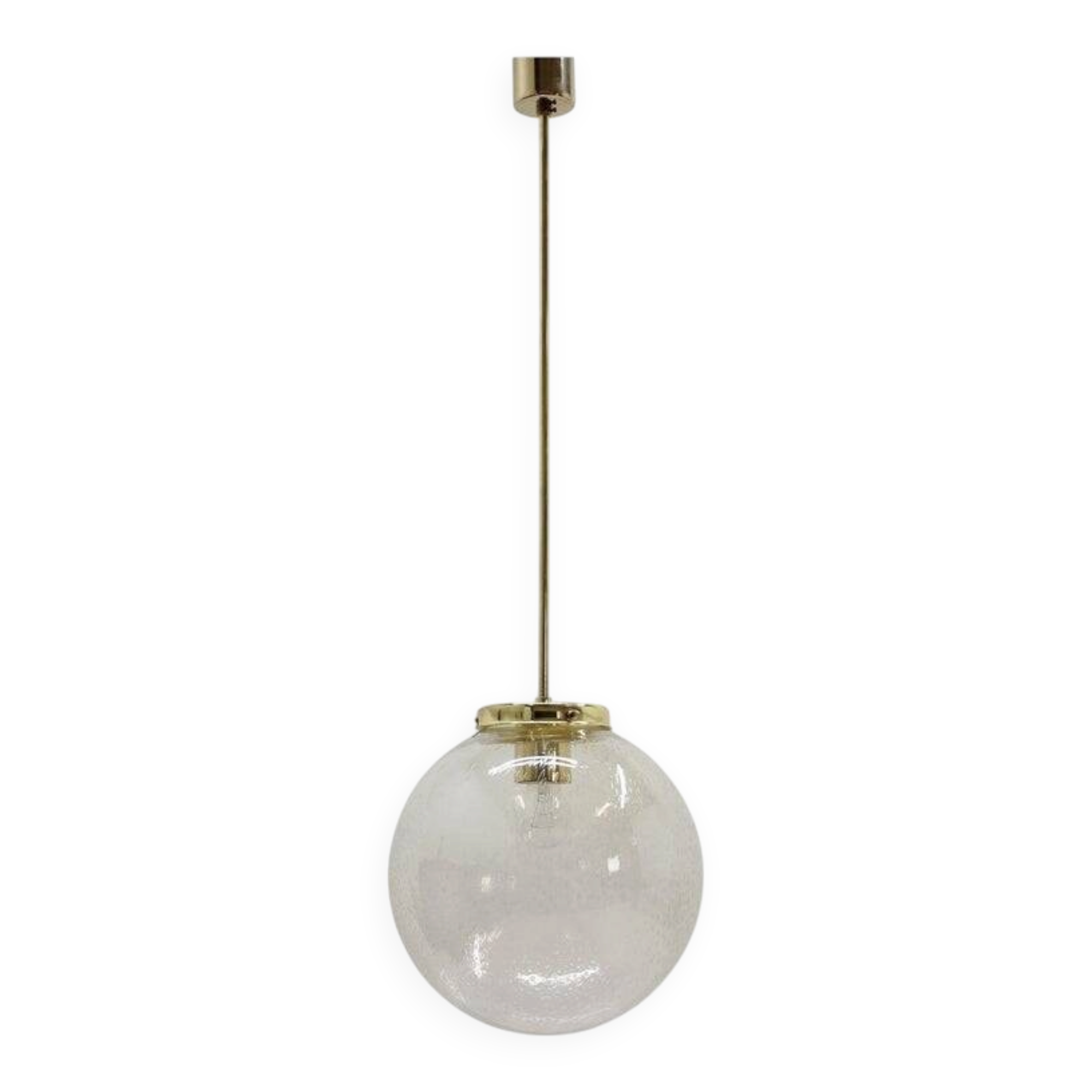 Design Midcentury Brass and bubble glass Pendant, 1980s