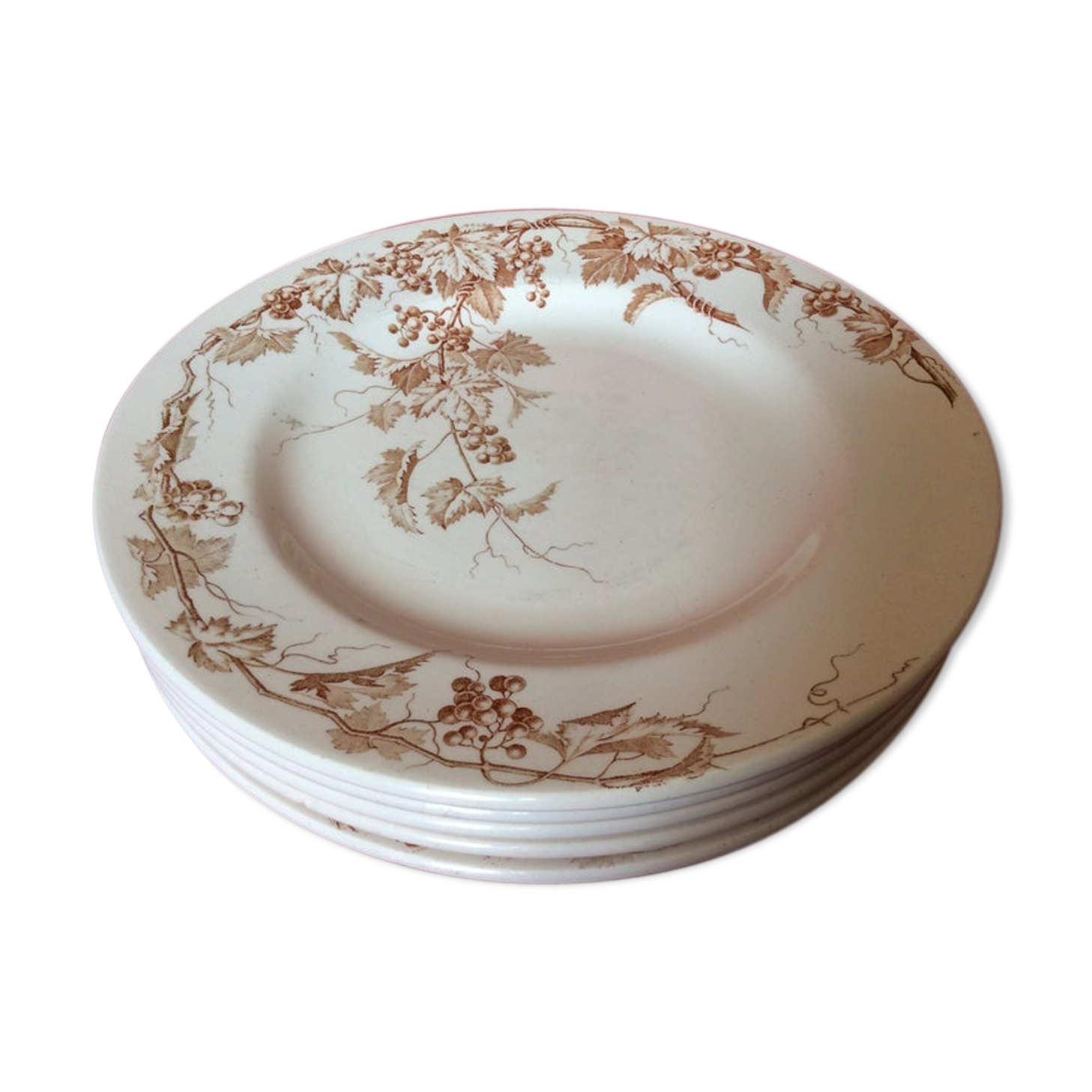 Set of 4 plates of old flat earth iron decor of vine leaf