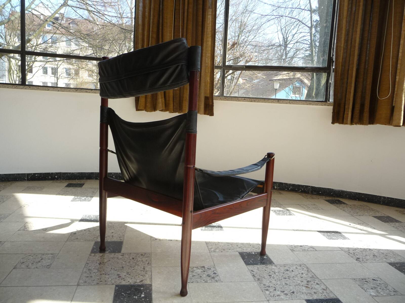 Danish Modern Leather High Back Safari Chair by Erik Wørts for Nils Eillersen, 1960s