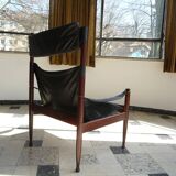 Danish Modern Leather High Back Safari Chair by Erik Wørts for Nils Eillersen, 1960s