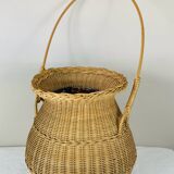 Large wicker basket with vintage handle