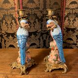 Pair of candle holders "Parrots"