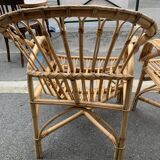 Pair of old rattan low armchairs