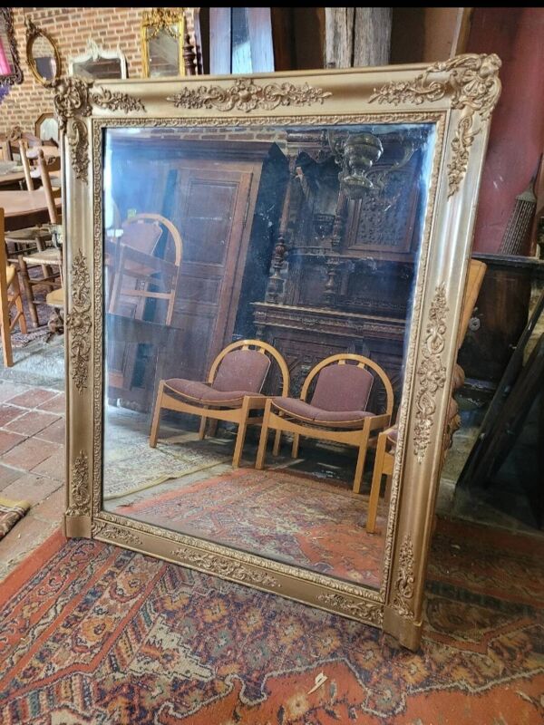 Miroir doré ancien du XIXe, miroir au mercure