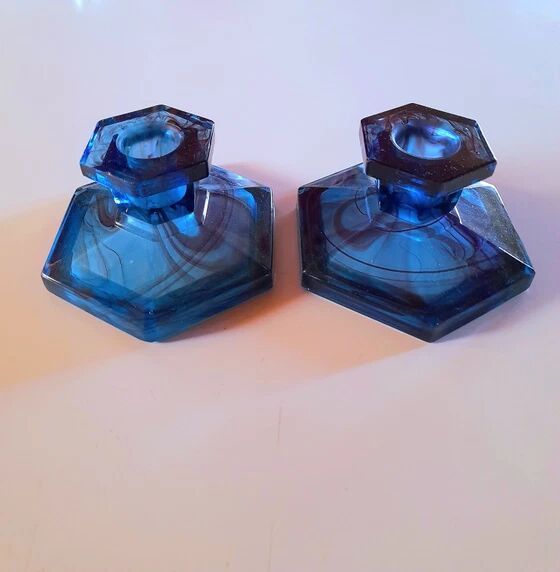 Davidson blue glass candlestick