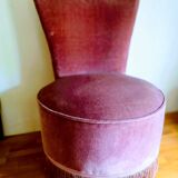 Low chair in fringed velvet rose