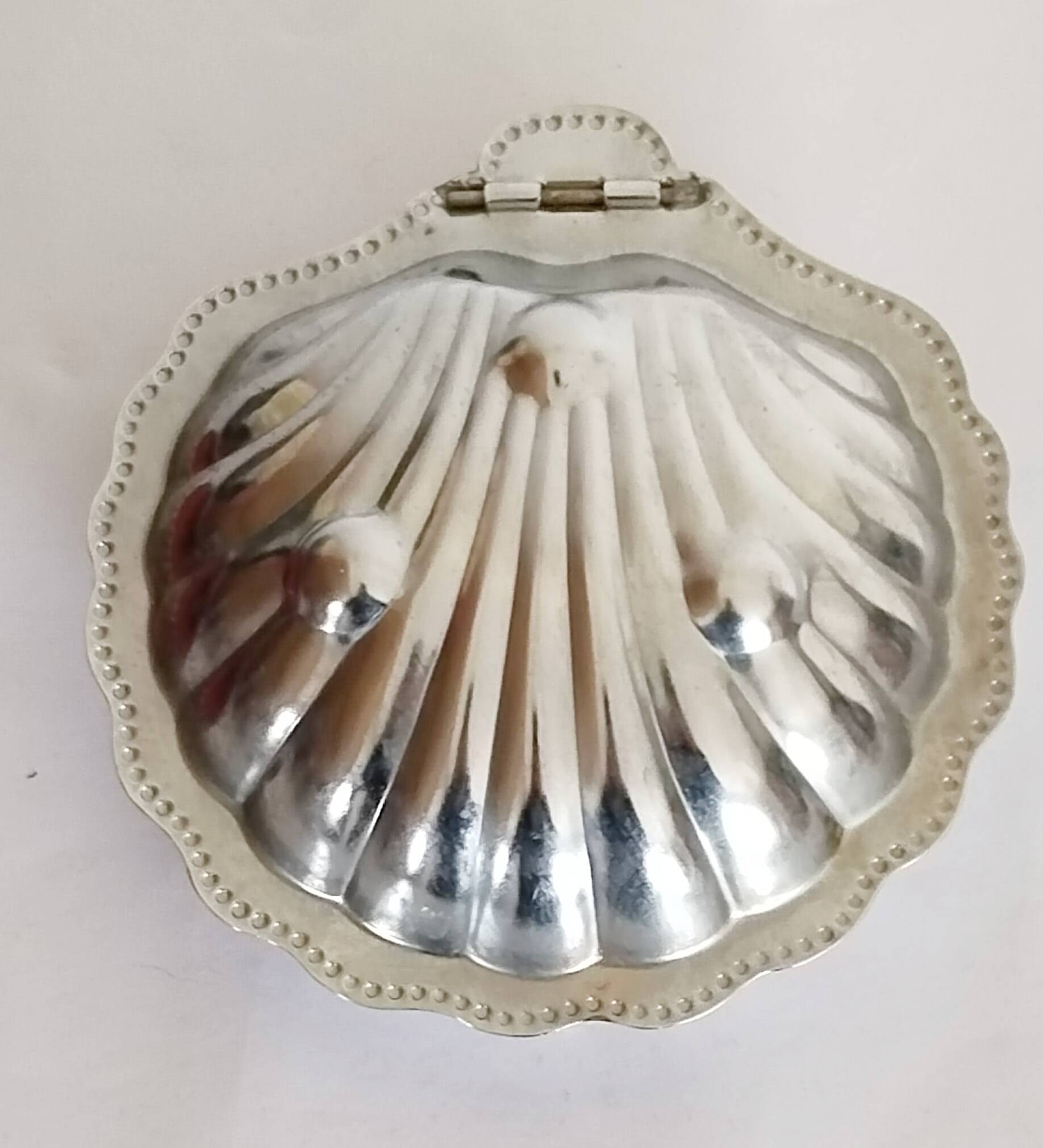 Stainless steel scallop butter dish, red glass shell