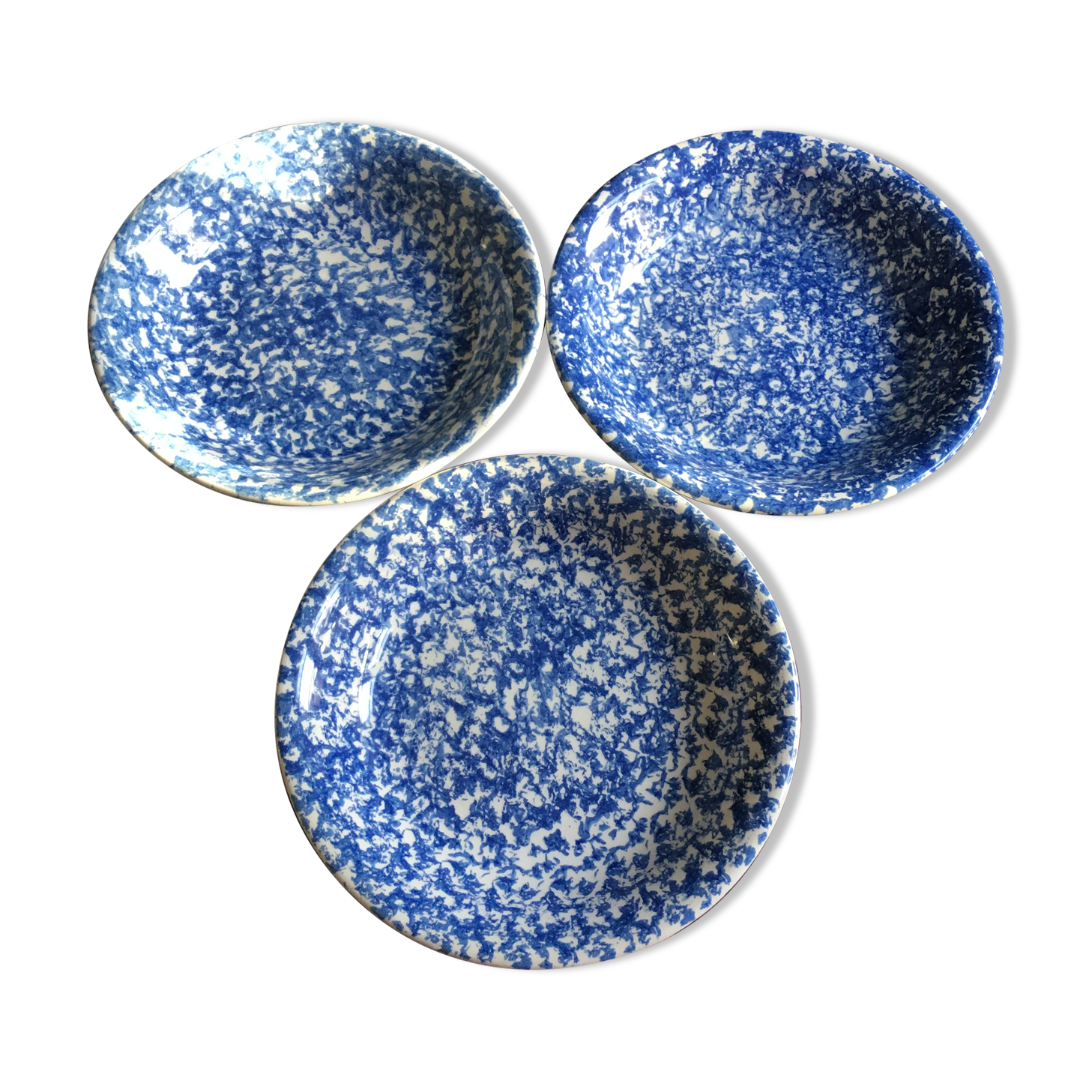 Lot of 3 hollow plates speckled blue Ceraminter
