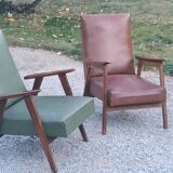 Pair of vintage Scandinavian style armchairs with moleskine compass legs from the 1950s