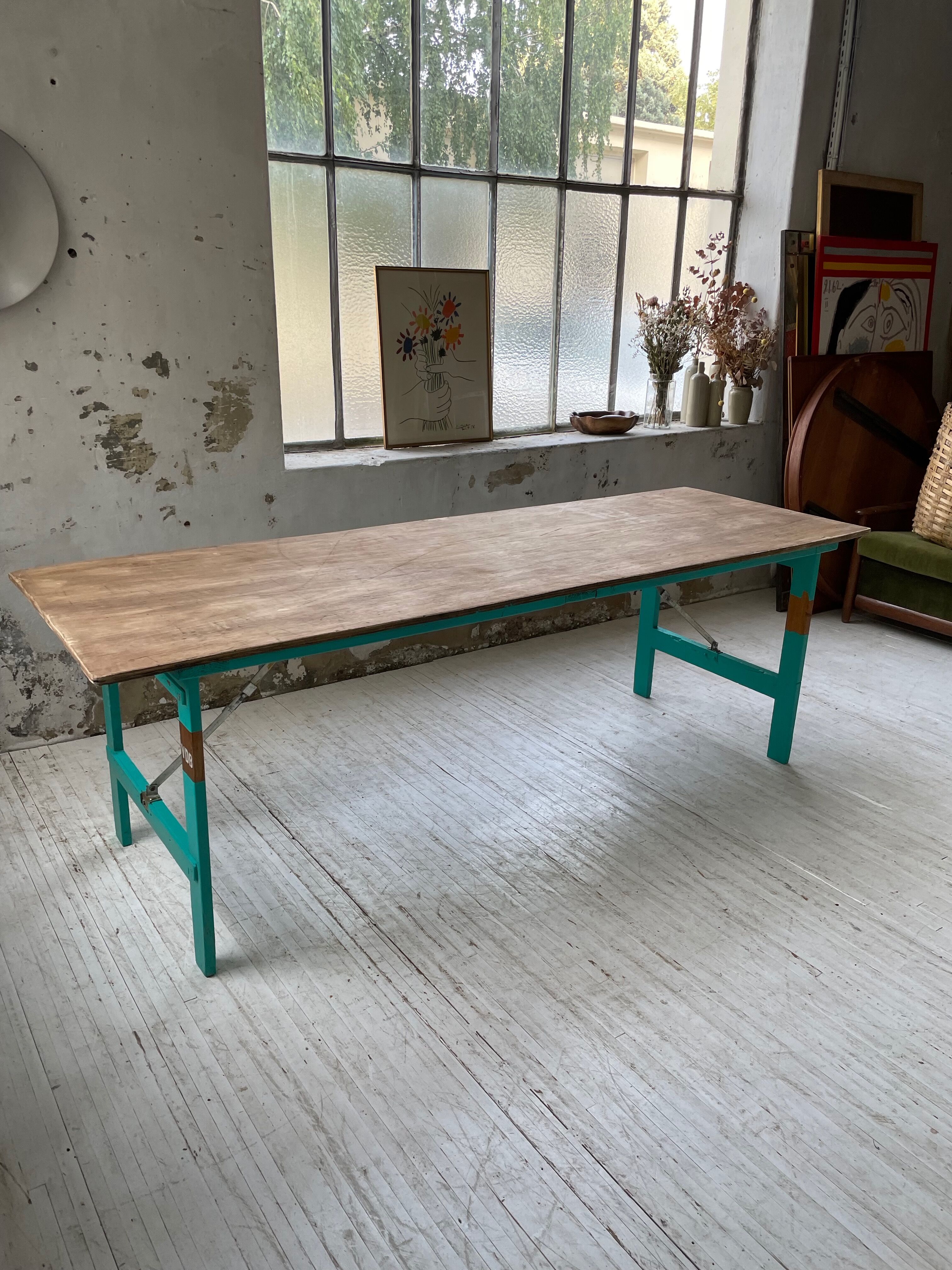 Vintage guinguette table 230 cm green
