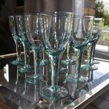 Set of hand-blown stemmed bubble glasses