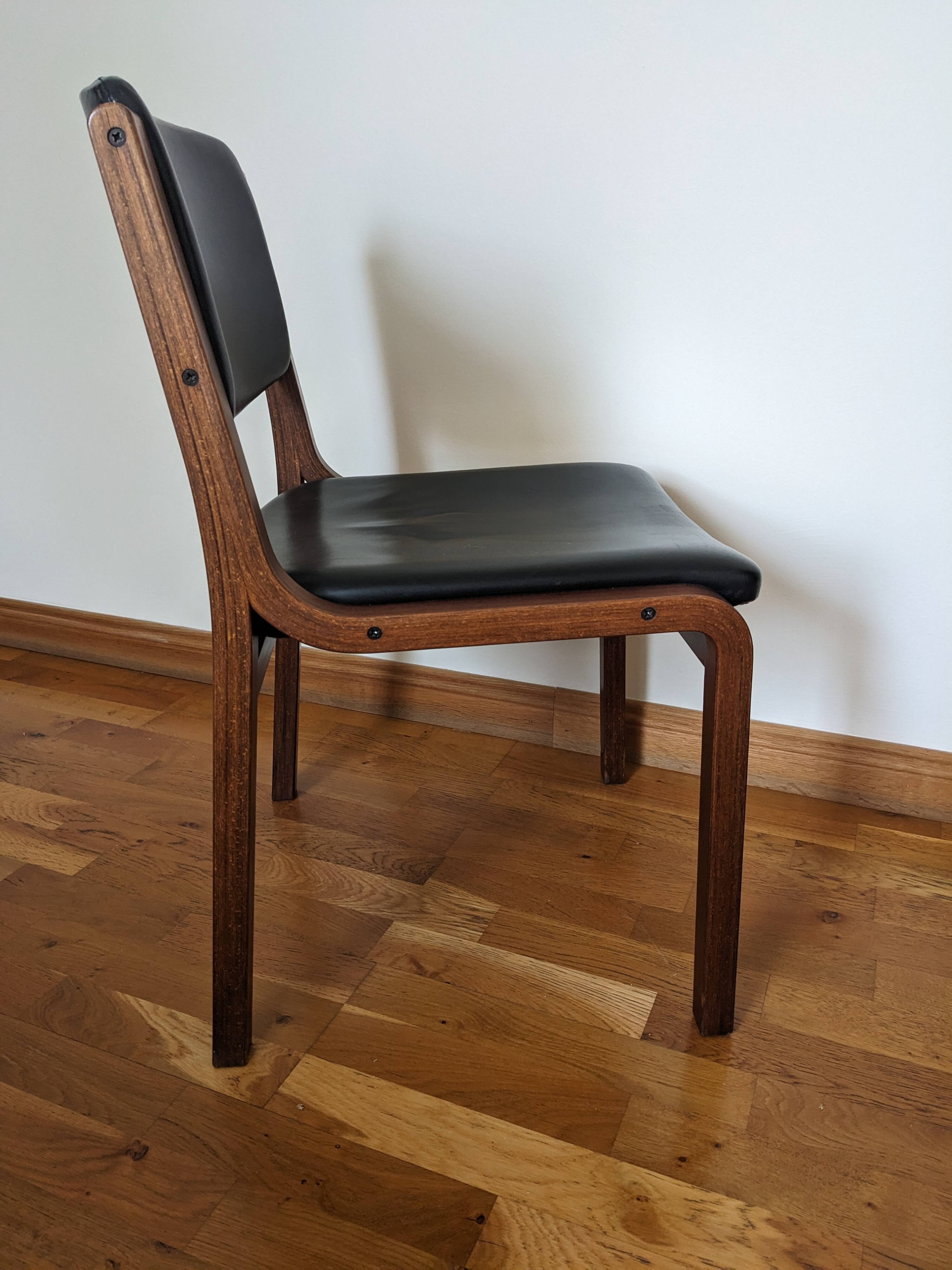 Vintage leather and wood chair pair