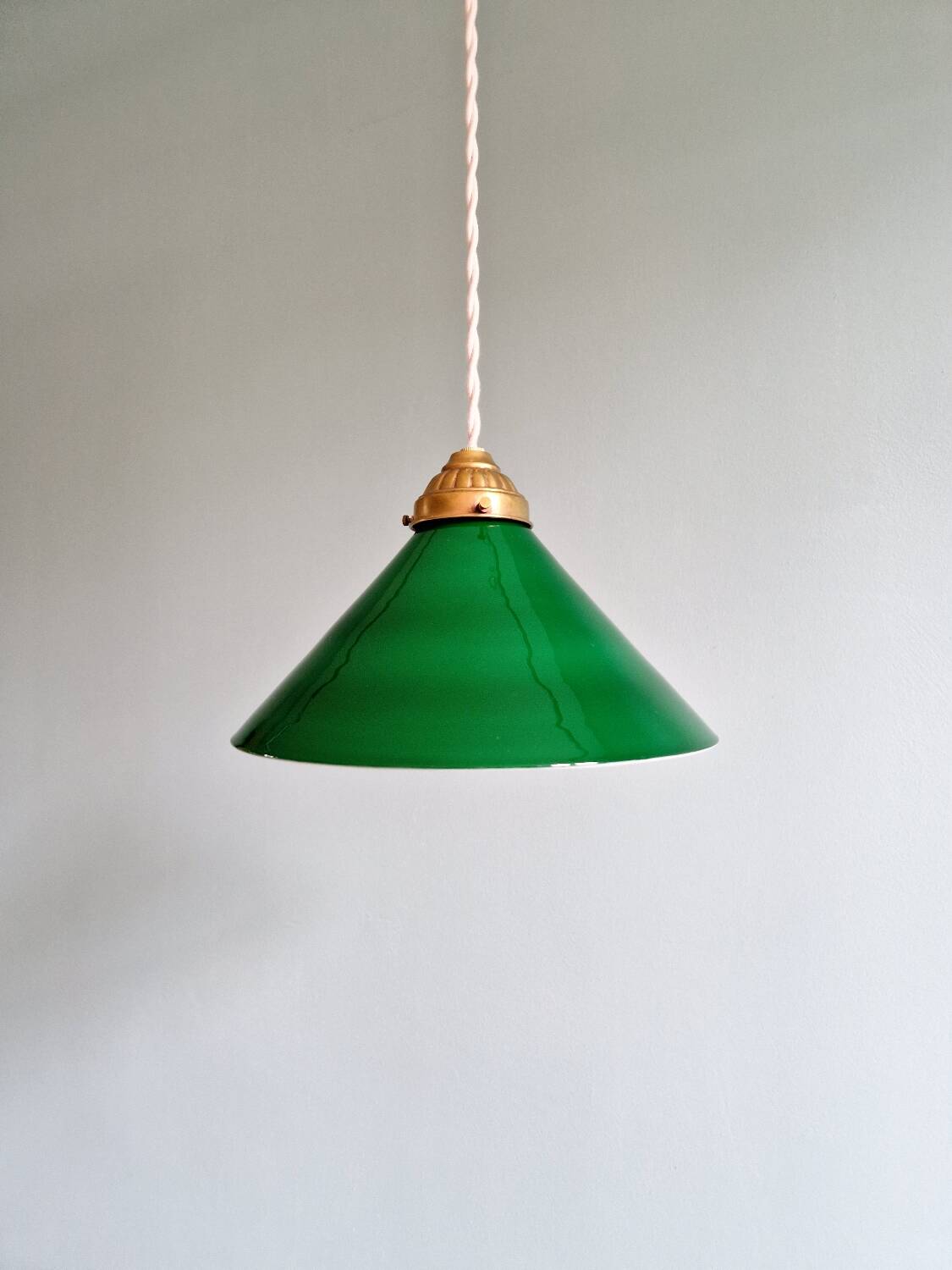 Art Deco conical green opaline pendant light, 1920-30