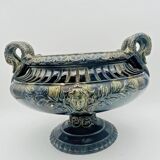 Large footed bowl in green and blue glazed ceramic