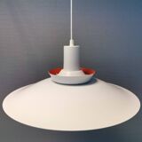 Lampe suspendue années 1970-80 du danois ES Horn, en belle laque blanche avec contraste violet/rouge