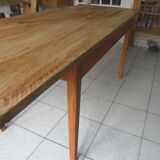 Vintage farm table, beech base and belt, pitch pine top.